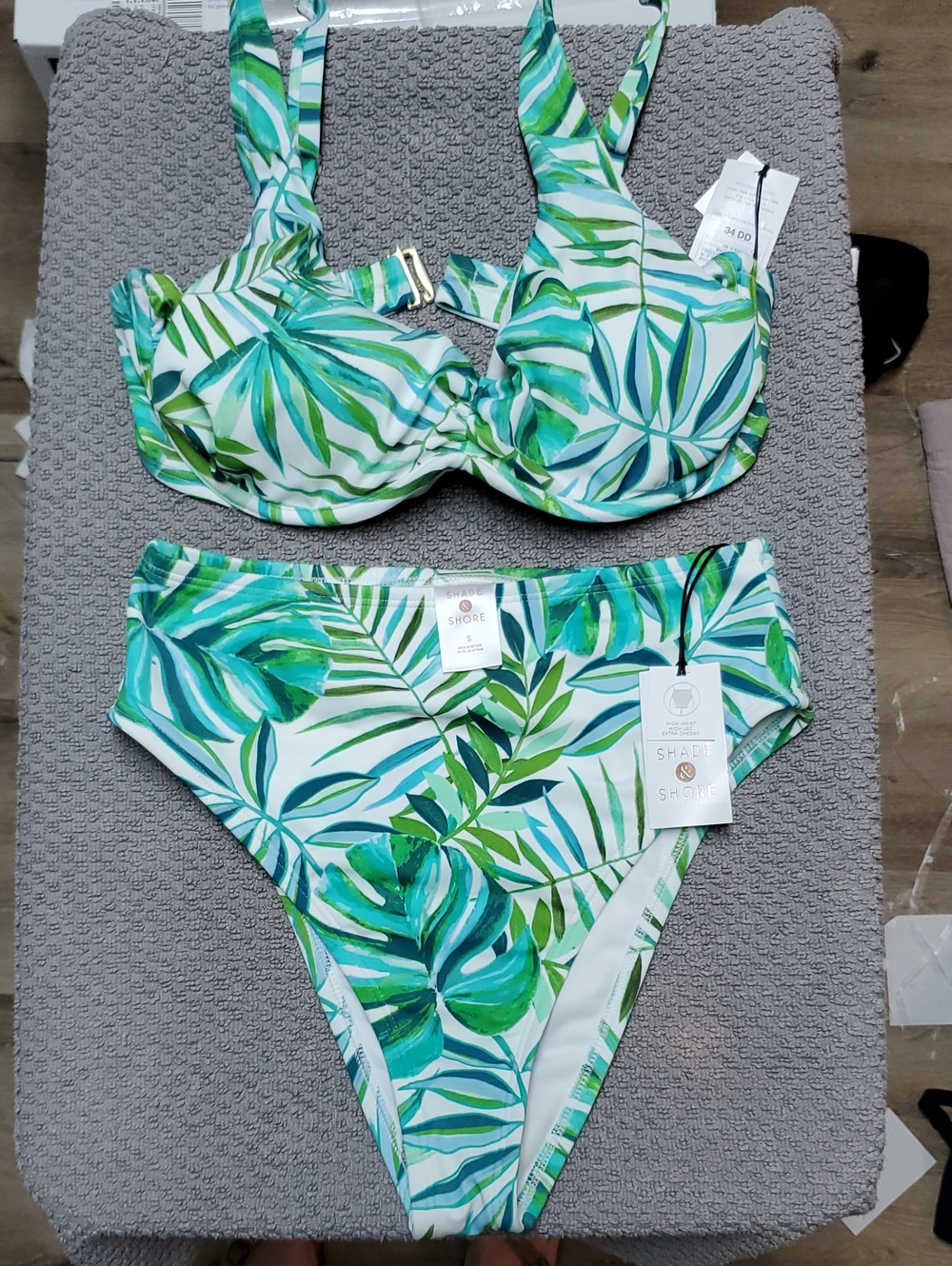 Shade & Shore Green White Tropical Leaf Underwire Bikini
